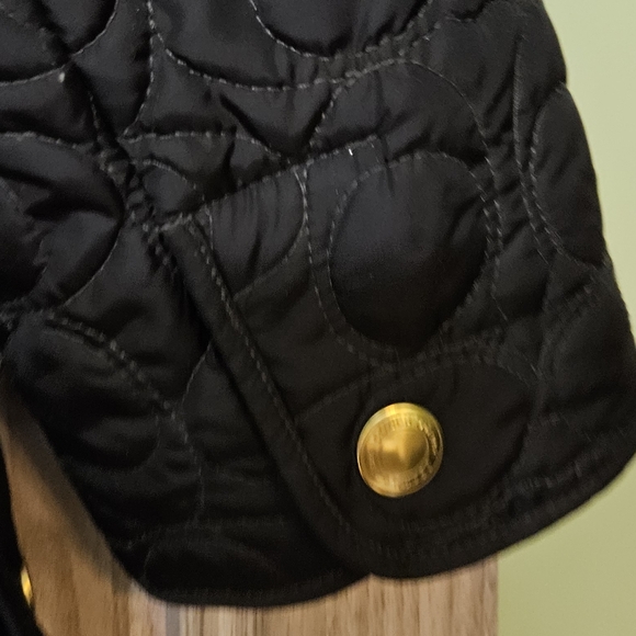 Coach Black Quilted Logo C Jacket Coat Button Front Pink Lining - Picture 12 of 12